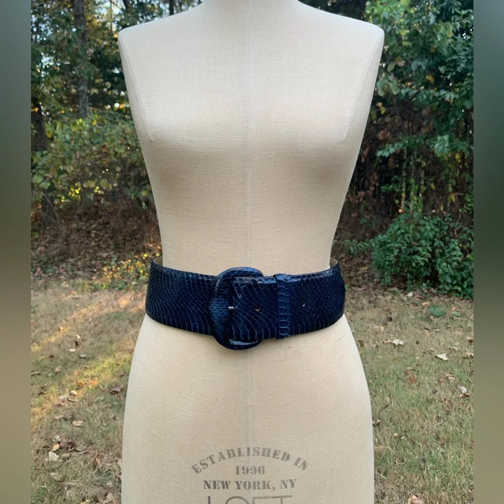 Beautiful Vintage Cobalt Blue Snakeskin & Leather Oversized Waist Belt